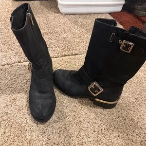 Black Women's Mid-Calf Buckle Boots
